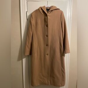 Jones New York Tan Camel Wool Cashmere Blend Long Hooded Coat Size 10